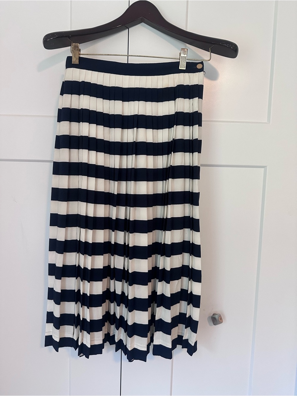 Vintage Chaus Navy and White Striped Pleated Midi‎ Skirt 8
